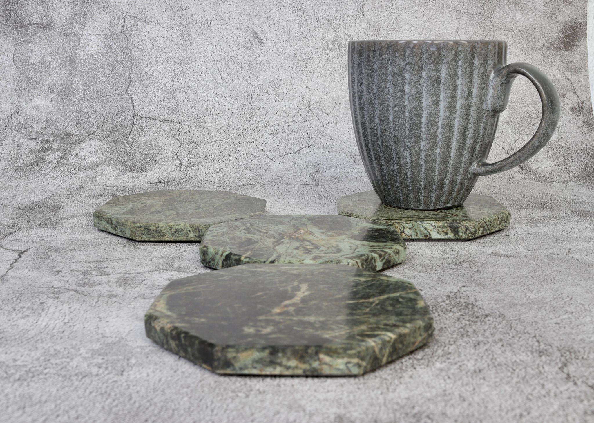 Lot de 4 sous-verres octogonaux épais en marbre vert indien Angelo