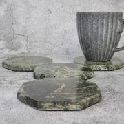 Lot de 4 sous-verres octogonaux épais en marbre vert indien Angelo