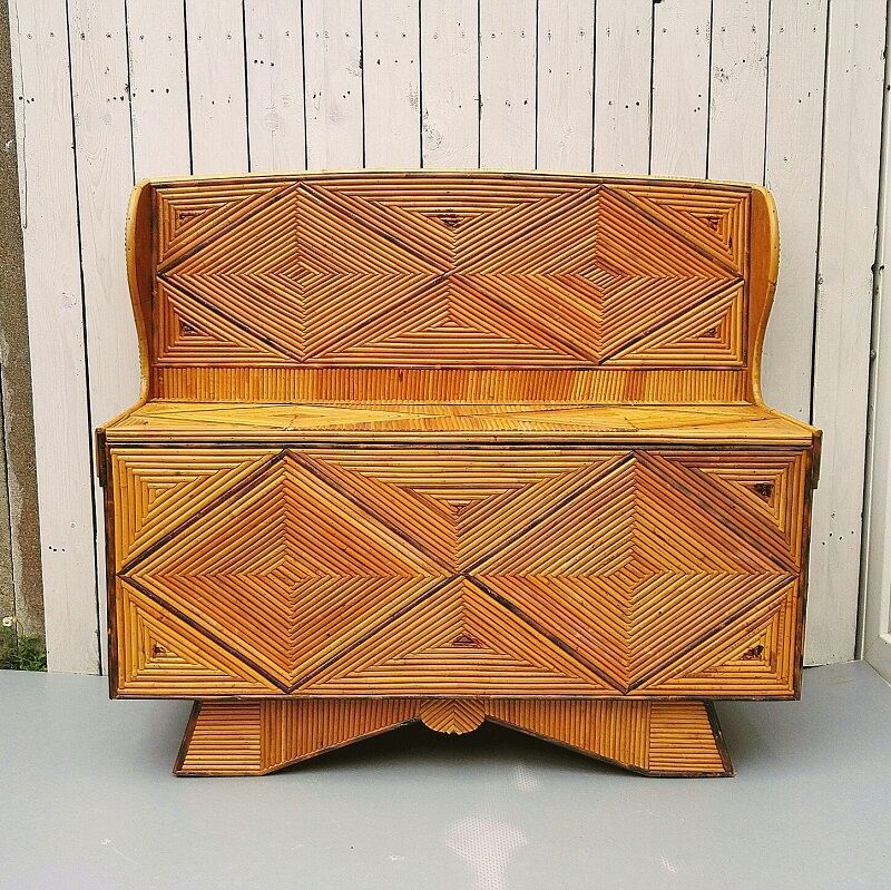 Chest bench, rattan marquetry, vintage 60's