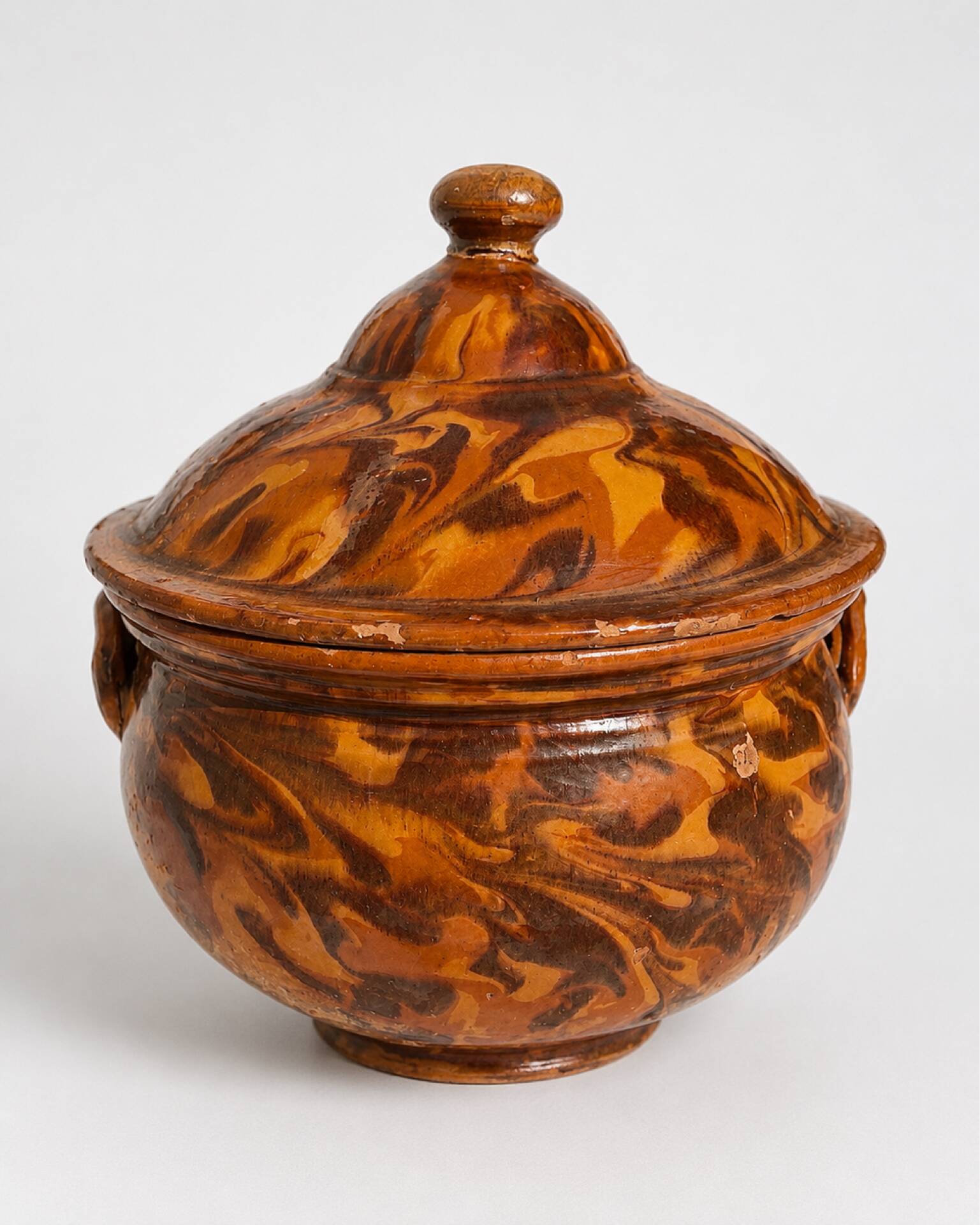 Antique marbled glazed earthenware soup tureen from the southwest, 18th century.