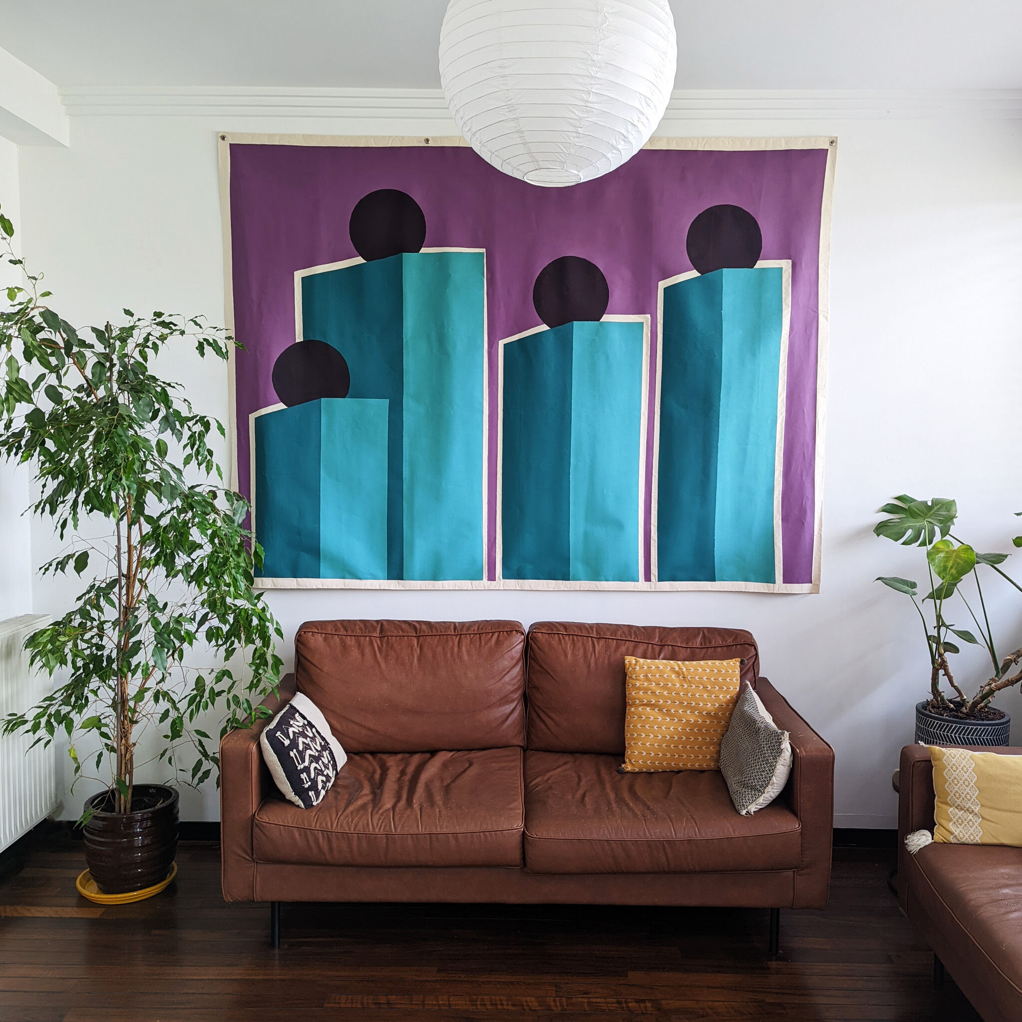 Family portrait original painted tapestry hanging wall art