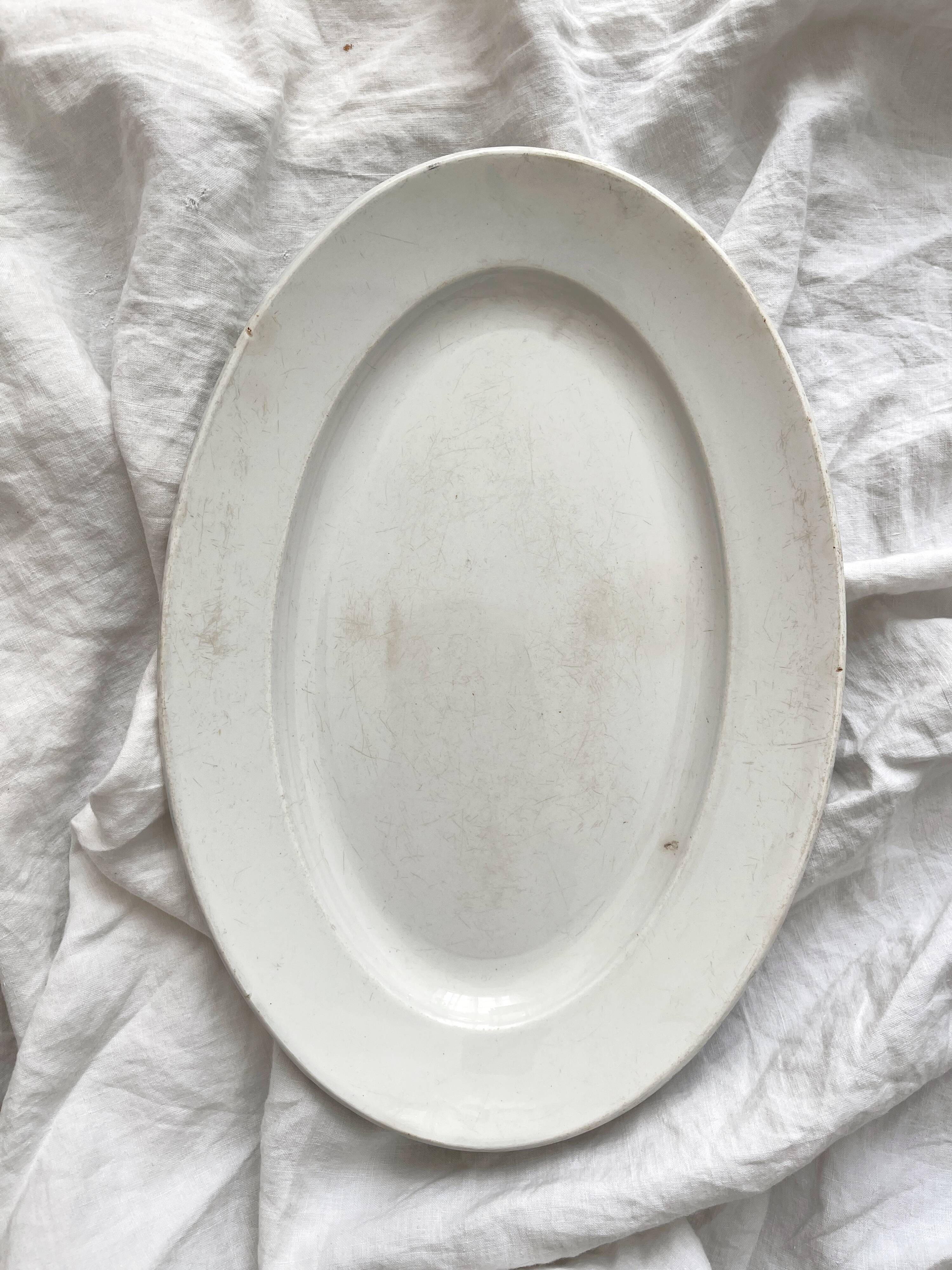 White oval ironstone dish from Creil and Montereau, late 19th century