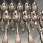 Suite of 12 large spoons silver metal decoration shell Louis XV Boulenger