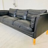 Danish mid-century vintage Mogens Hansen black leather sofa 60s
