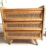Commode bois et rotin