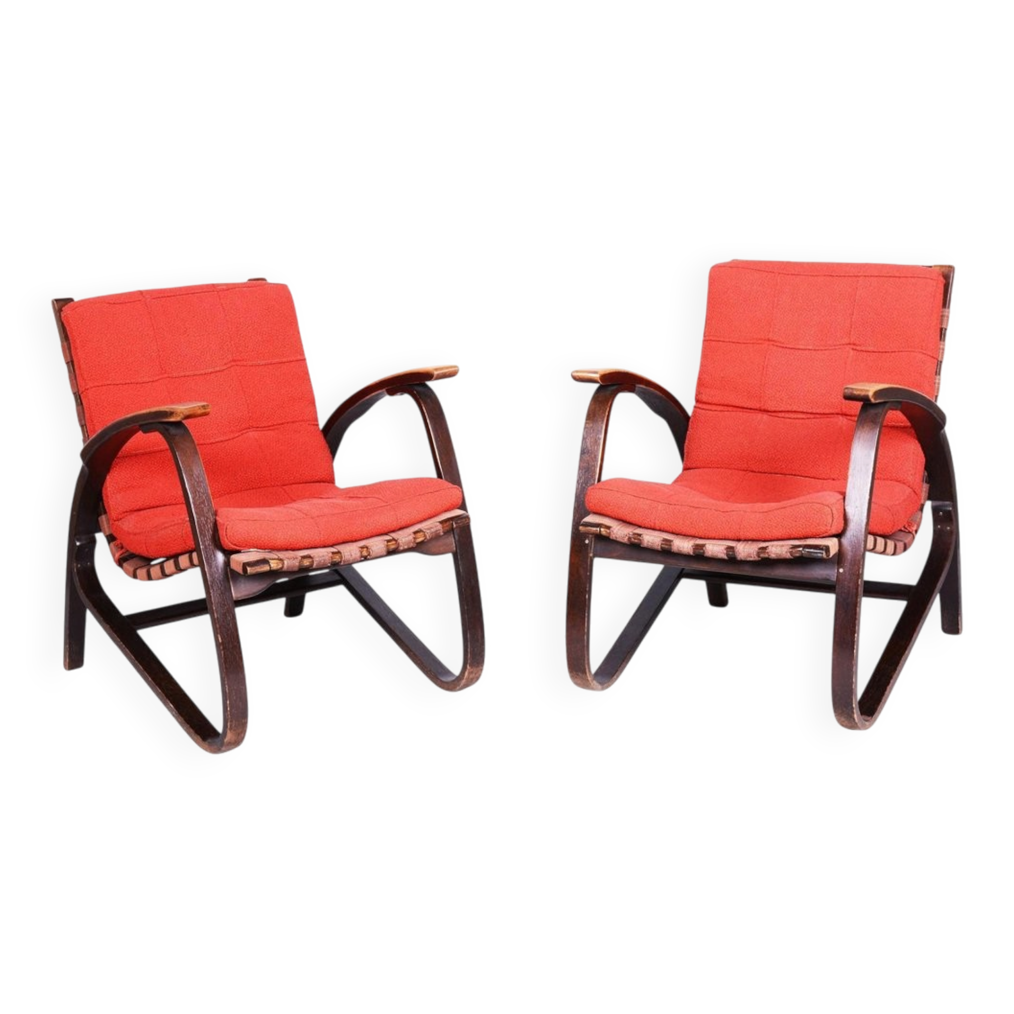 Czech Art Deco Oak Armchairs attributed to Jan Vaněk, 1940s, Set of 2