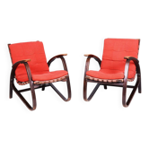 Czech Art Deco Oak Armchairs attributed to Jan Vaněk, 1940s, Set of 2