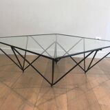 Black lacquered metal coffee table with a clear glass top. Attributed to Paolo Piva.