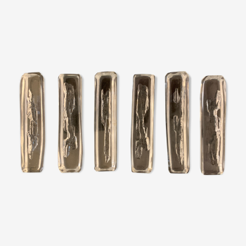 6 Striated and textured Daum crystal knife holders in their original box