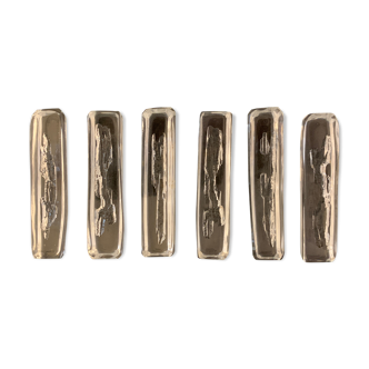 6 Striated and textured Daum crystal knife holders in their original box