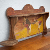 Art nouveau wood shelf, wall shelf with asian scene, antique shelf, interior decoration