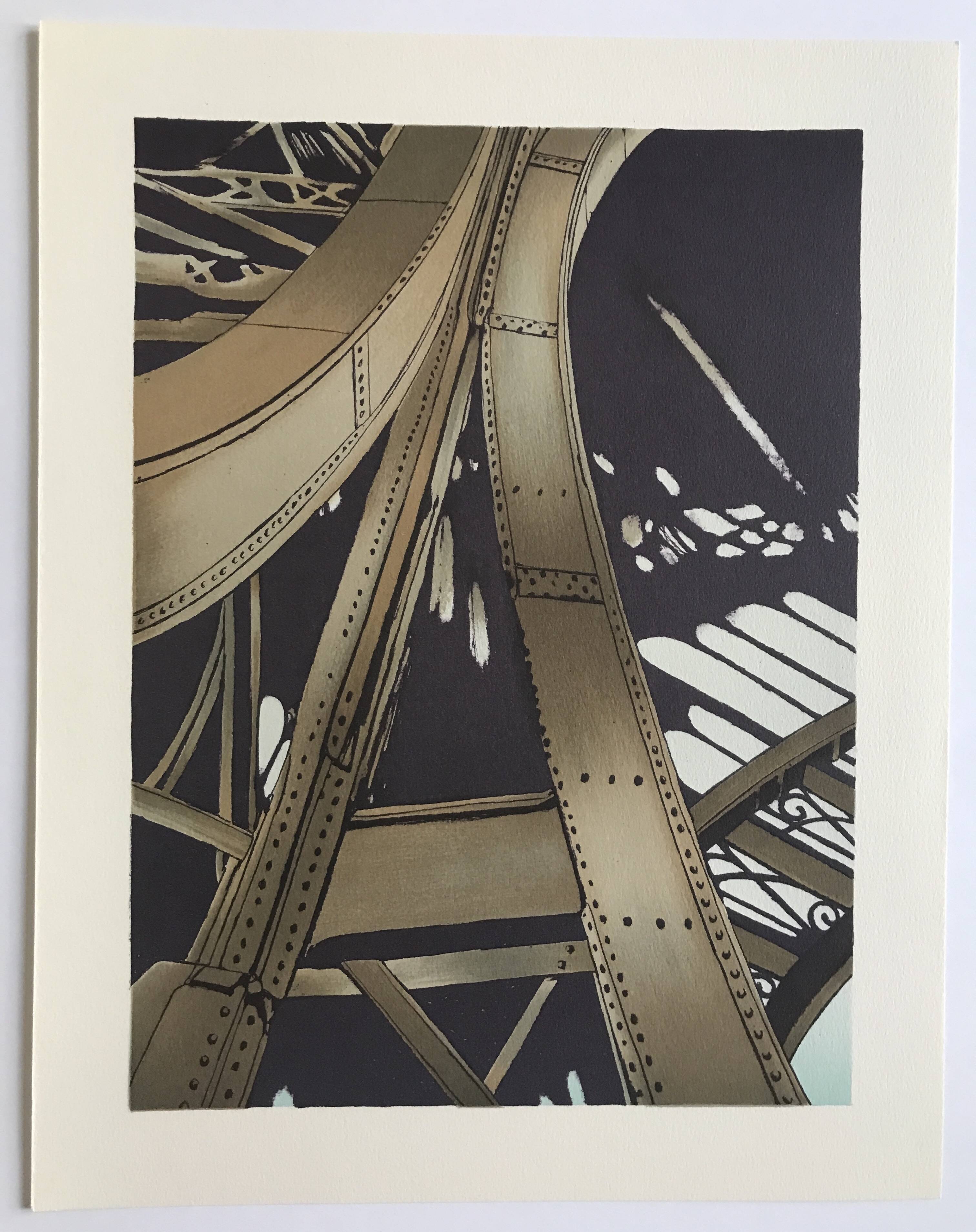 Set of 4 original lithographs by Alain le Foll, 1978. Architecture