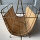 Vintage 1960s magazine rack / newspaper basket, brass & bamboo frame