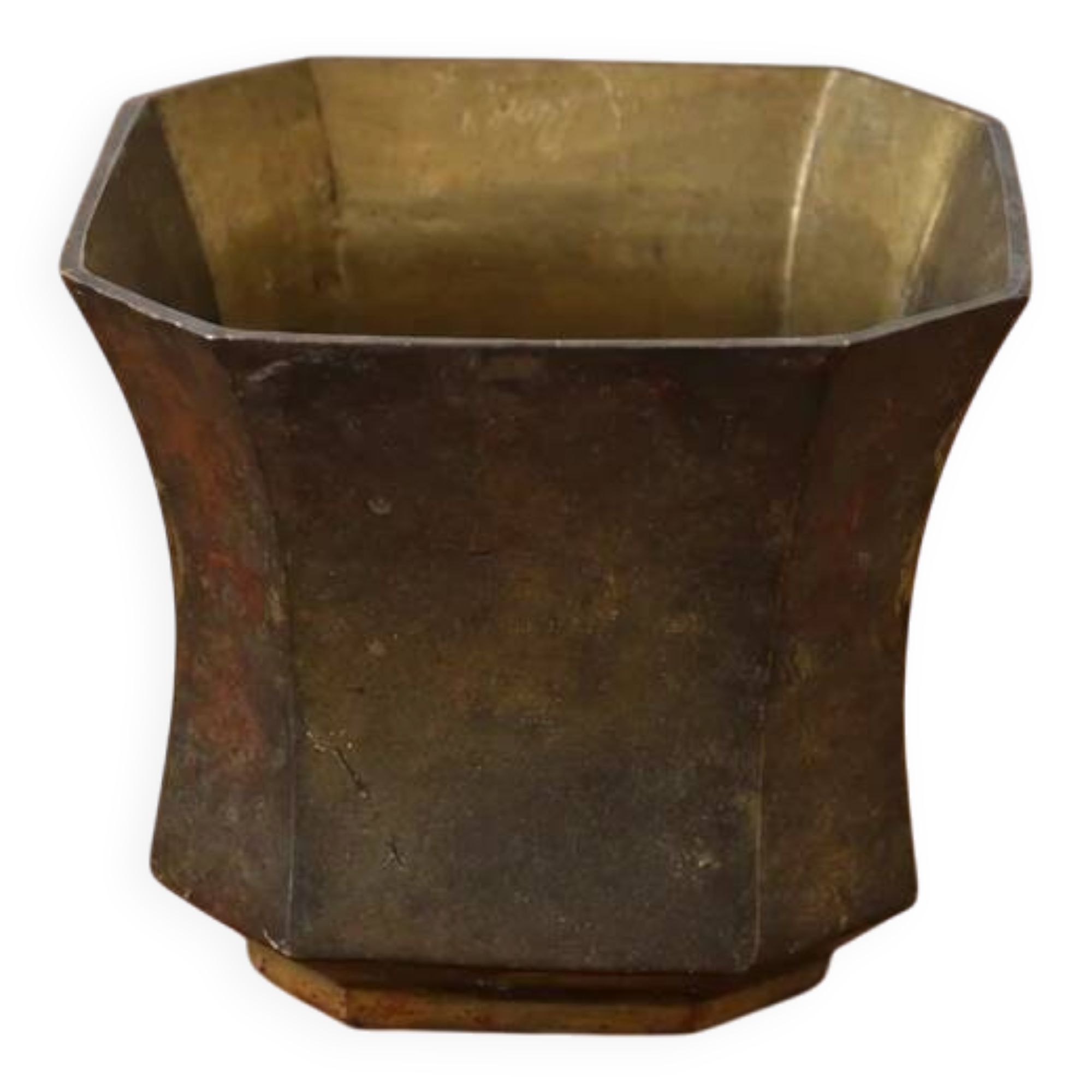 Cache-pot Lancel à 8 pans en métal doré patiné