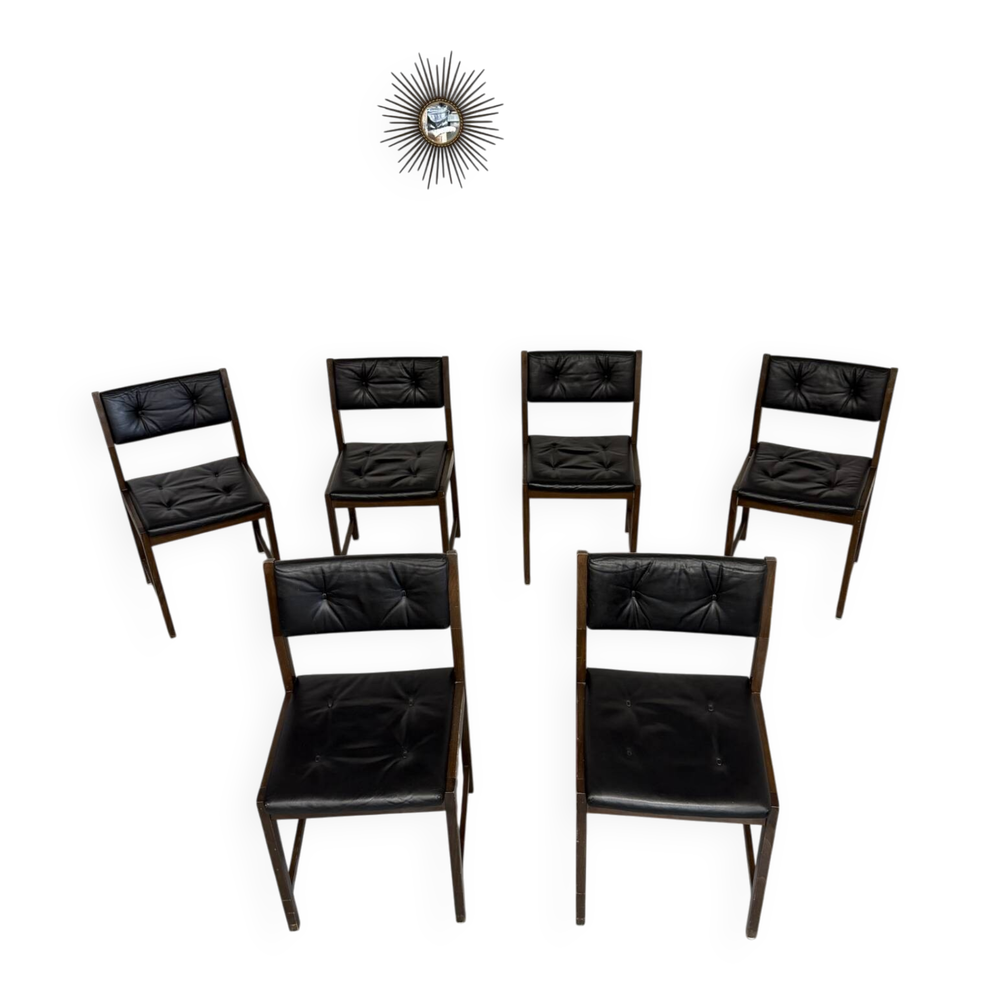 Lot of 6 Scandinavian design chairs in wood and black faux leather an70.