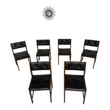 Lot 6 chaises design scandinave en bois et simili cuir noir an70