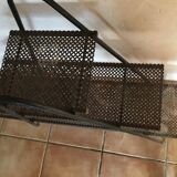 Black lacquered perforated sheet metal display shelves from the 50s