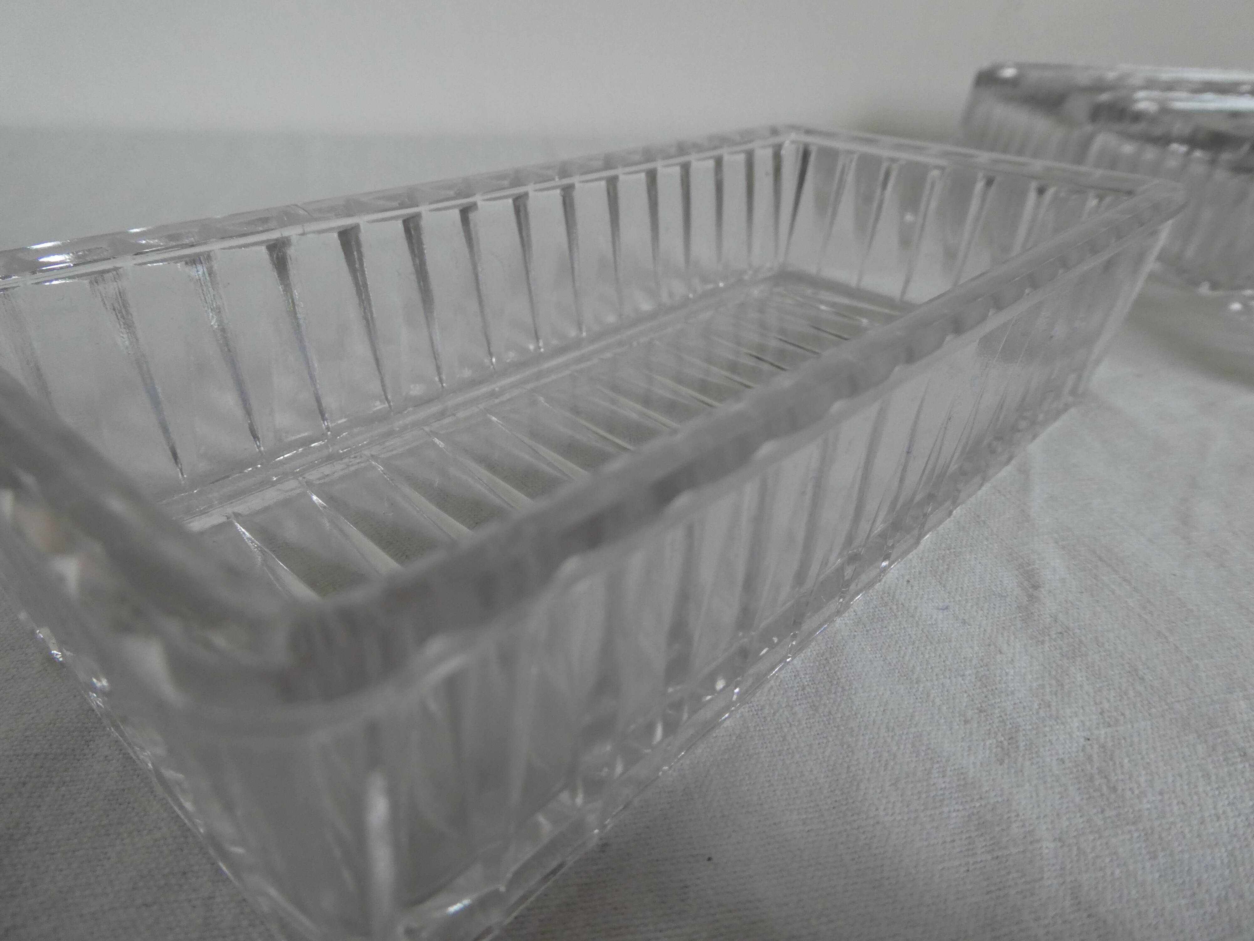 Silver metal aperitif server & 4 art deco glass ramequins/dishes