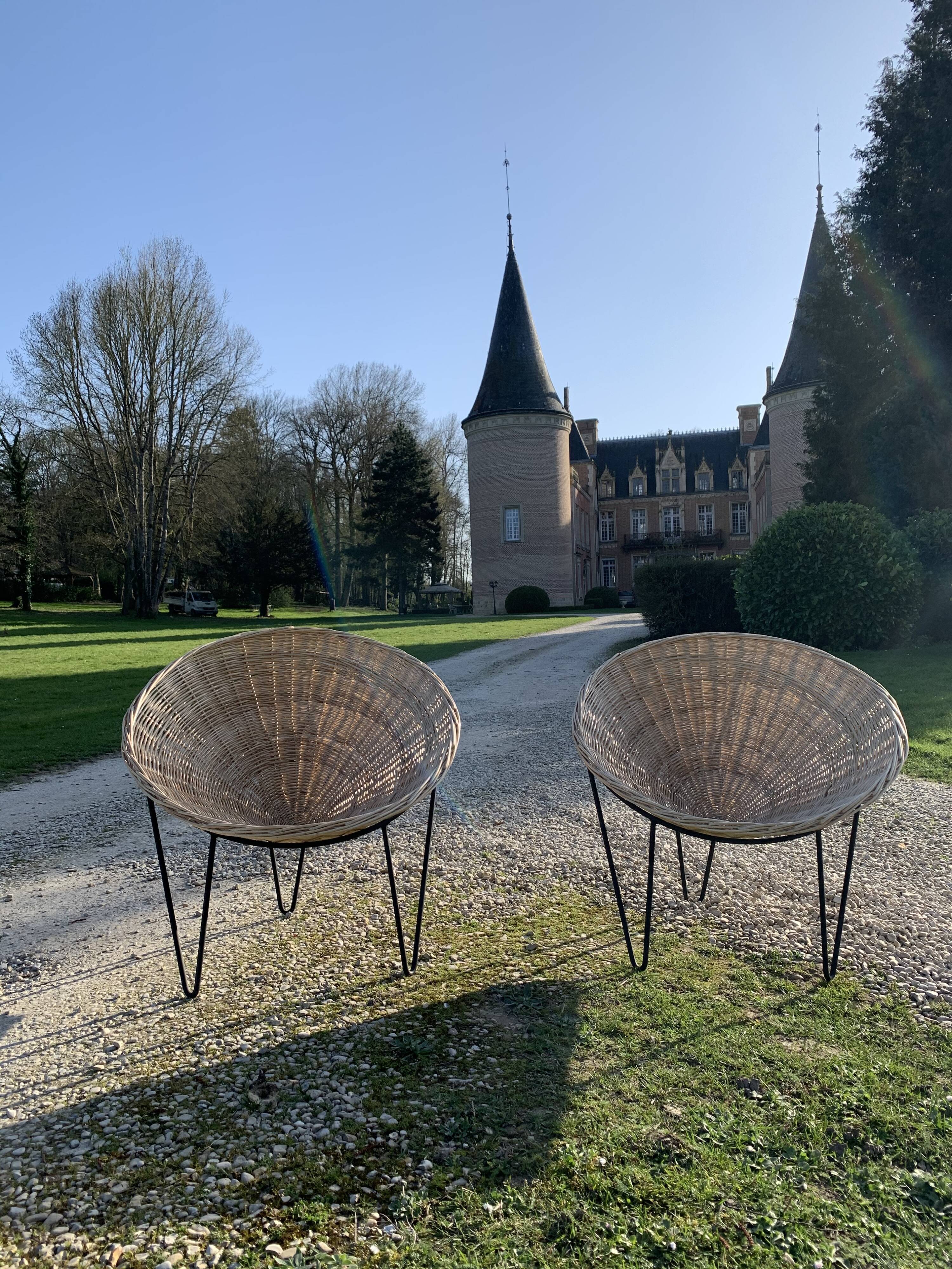 Pair of wicker "basket" armchairs