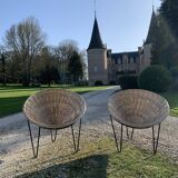Pair of wicker "basket" armchairs