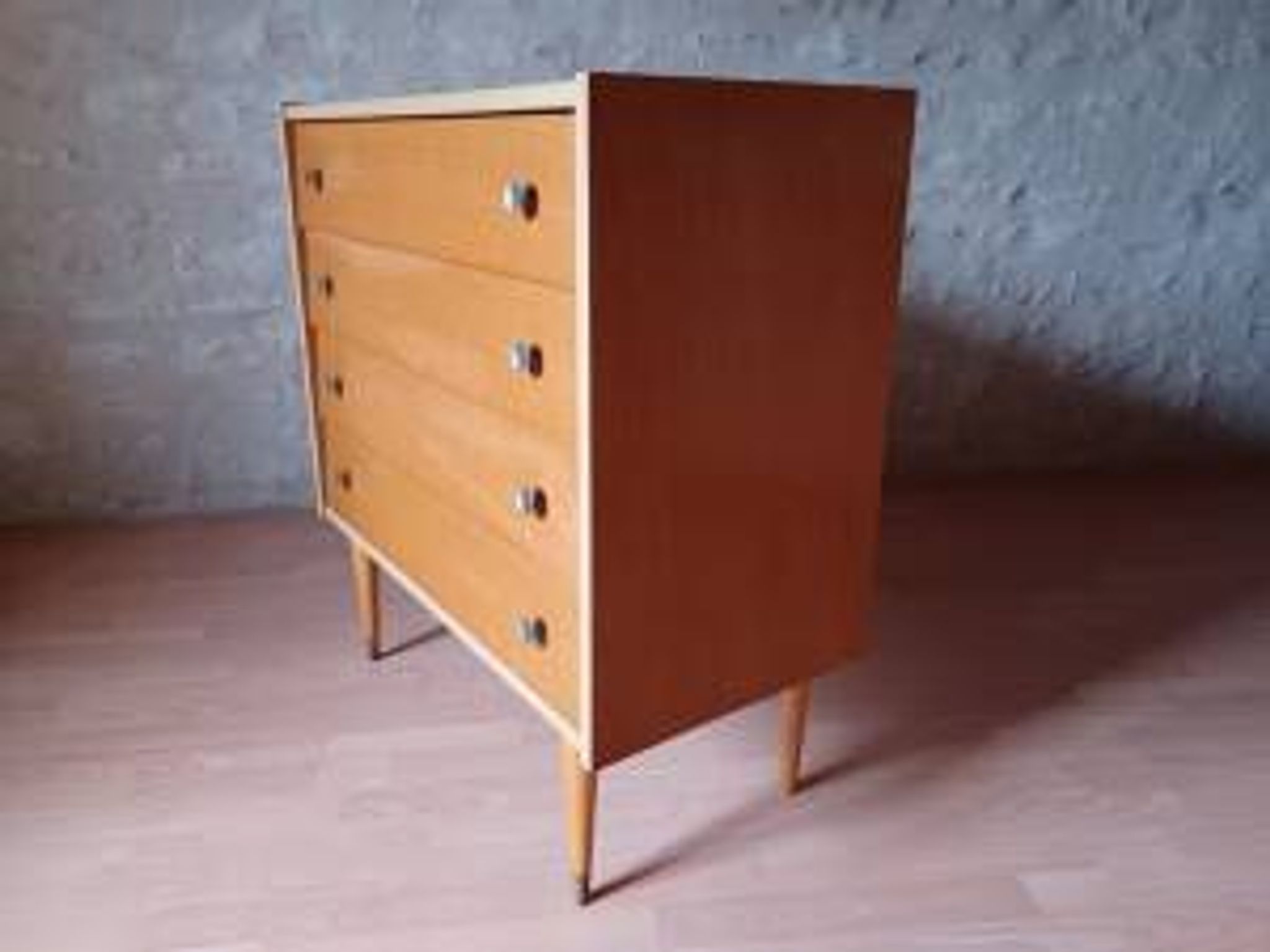 Commode vintage en bois clair des années 1970