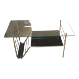 Table basse vintage double plateau verre et structure en métal doré