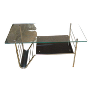Vintage coffee table double glass top and gilded metal structure