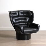 Fauteuil lounge Elda vintage noir sur noir par Joe Colombo pour Comfort, années 1970