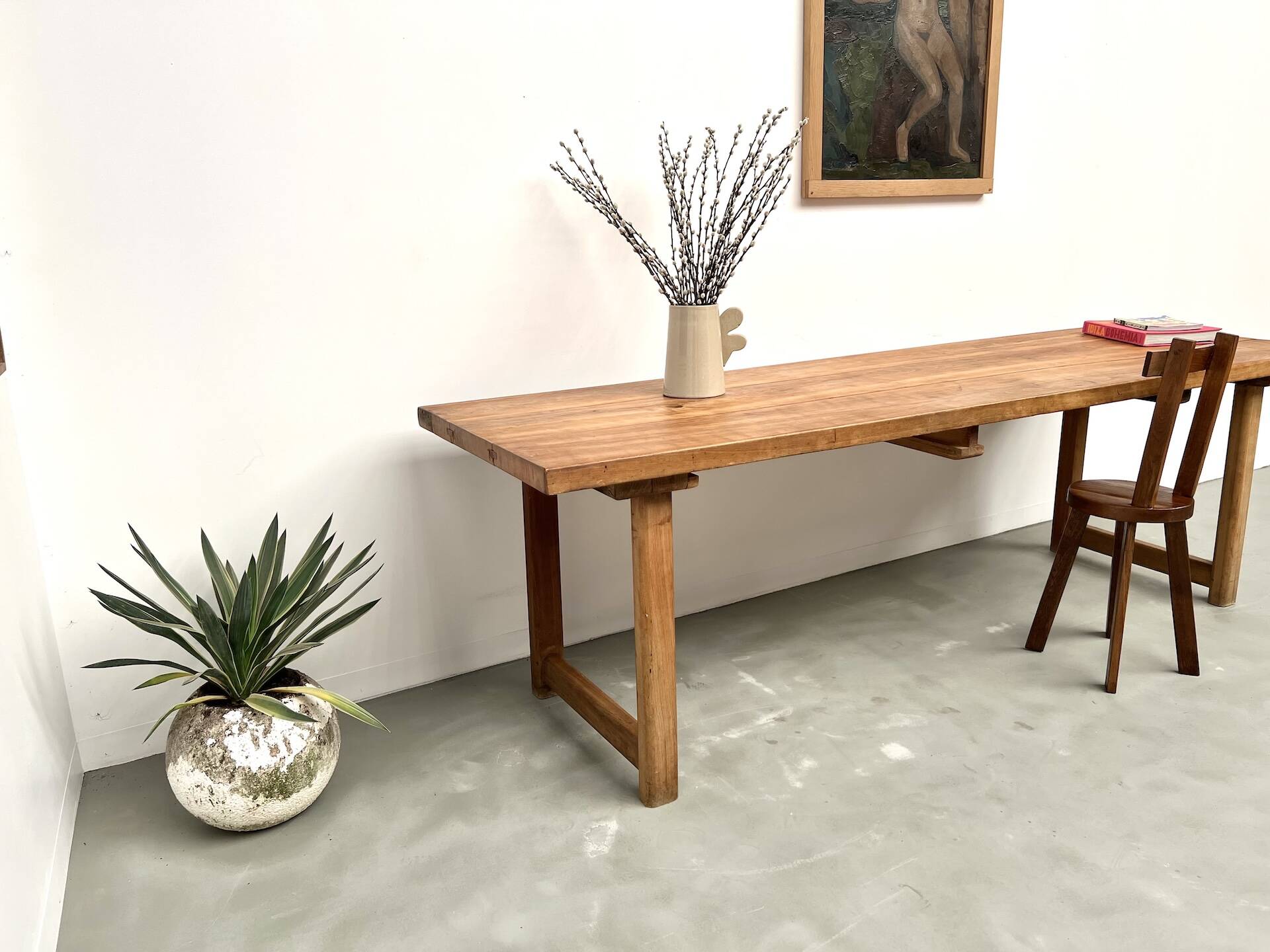 Large brutalist beech farmhouse table