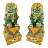 Pair of Guardian Lions in Glazed Ceramic, China, 20th Century