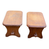 2 vintage farmhouse stools in solid oak from the 19th century.
