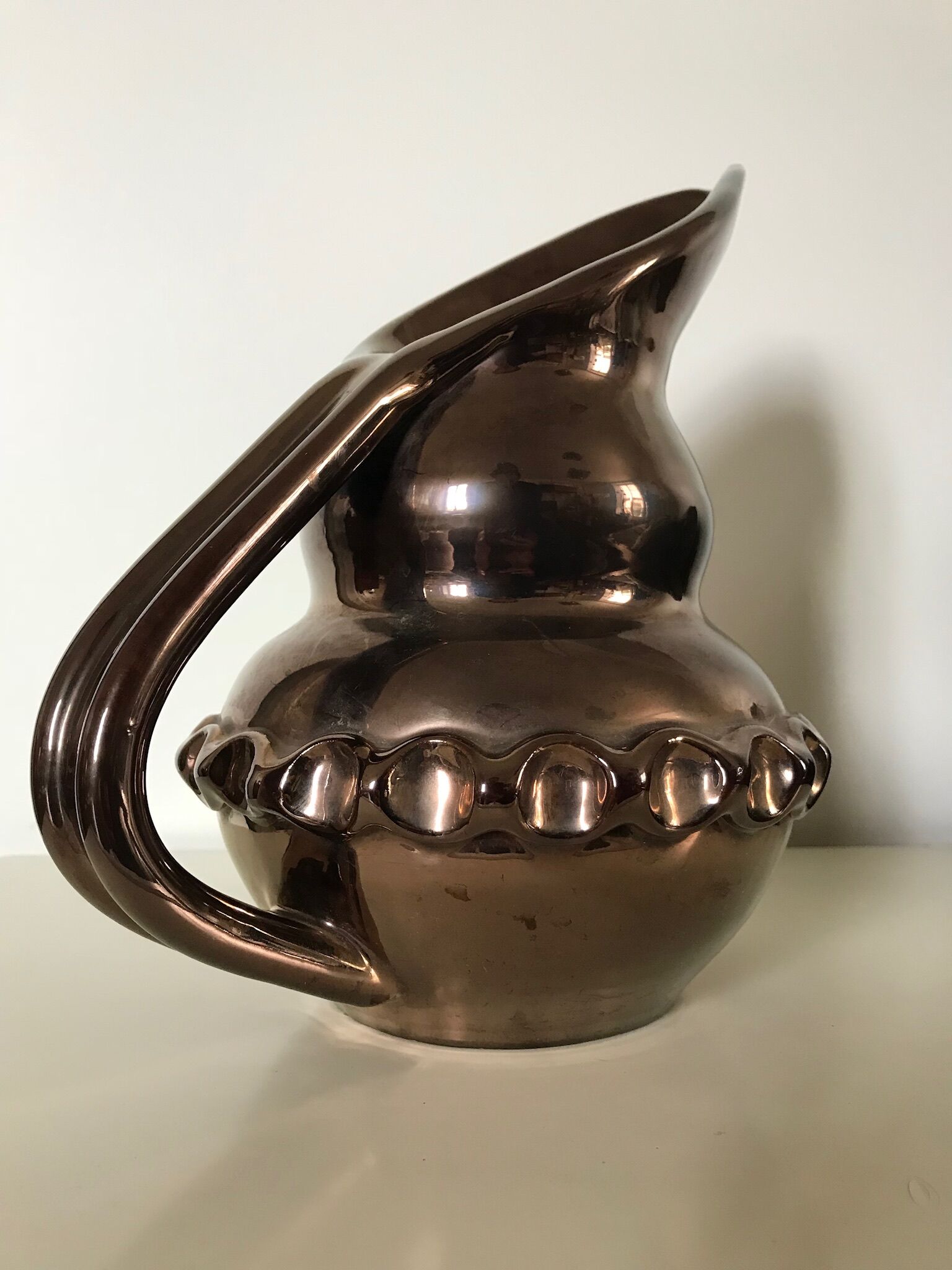 Pitcher ceramic iridescent signed Vallauris Giraud