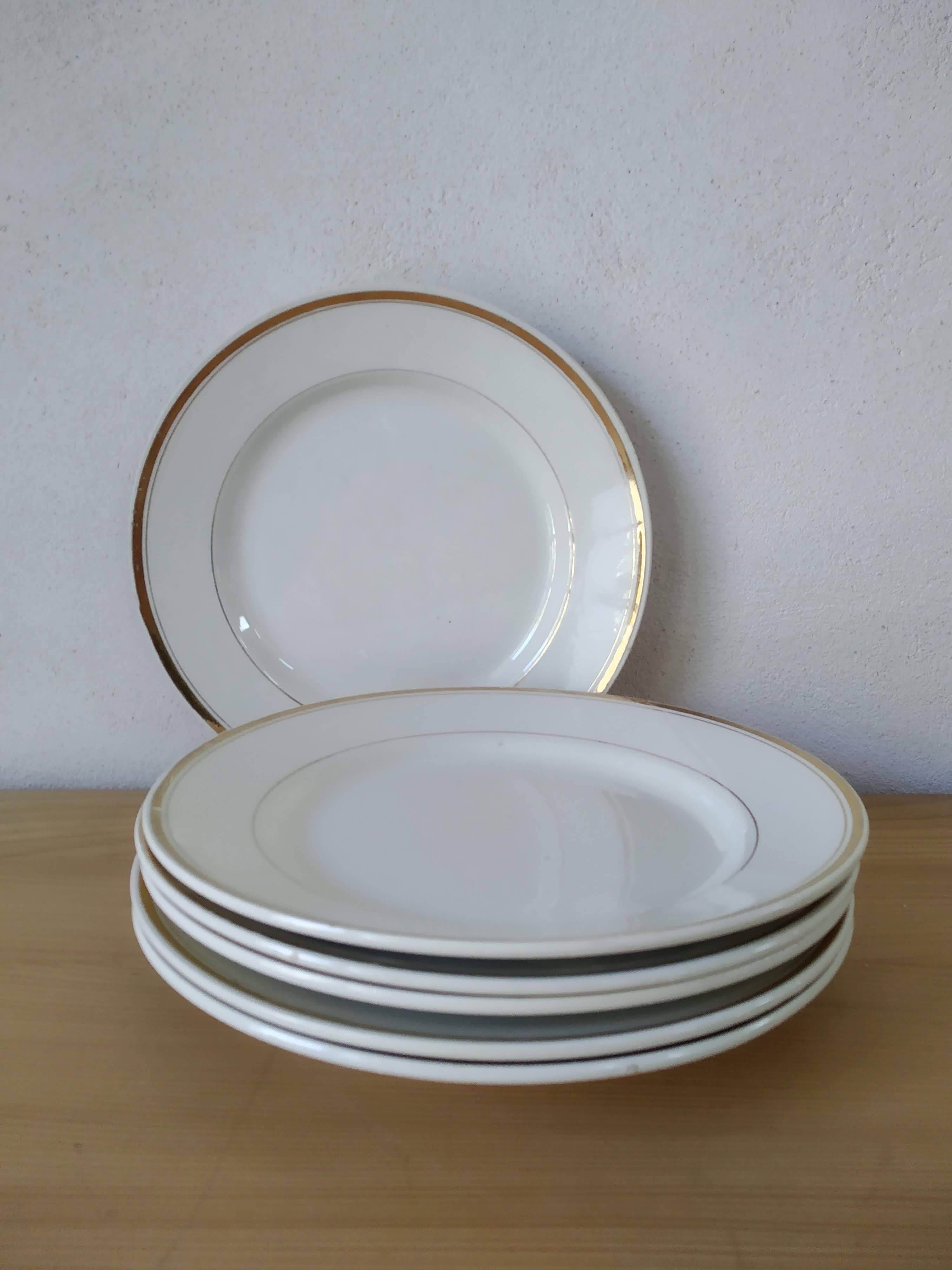 6 Vintage Moulin des Loups Gold-Edged Dinner Plates