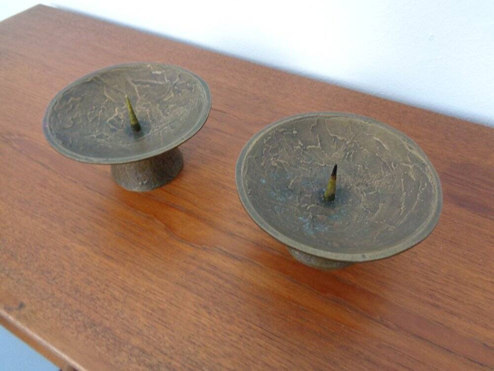 Brutalist Bronze Candleholders, 1960s, Set of 2