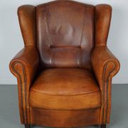 Fauteuil club vintage en cuir couleur cognac hollandais