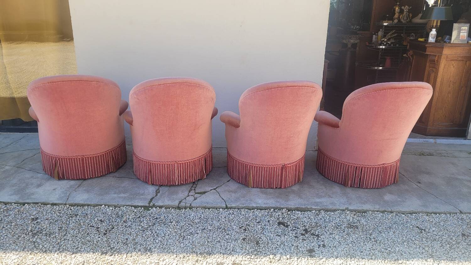 Série de 4 Fauteuils crapauds en velours ancien 1930s
