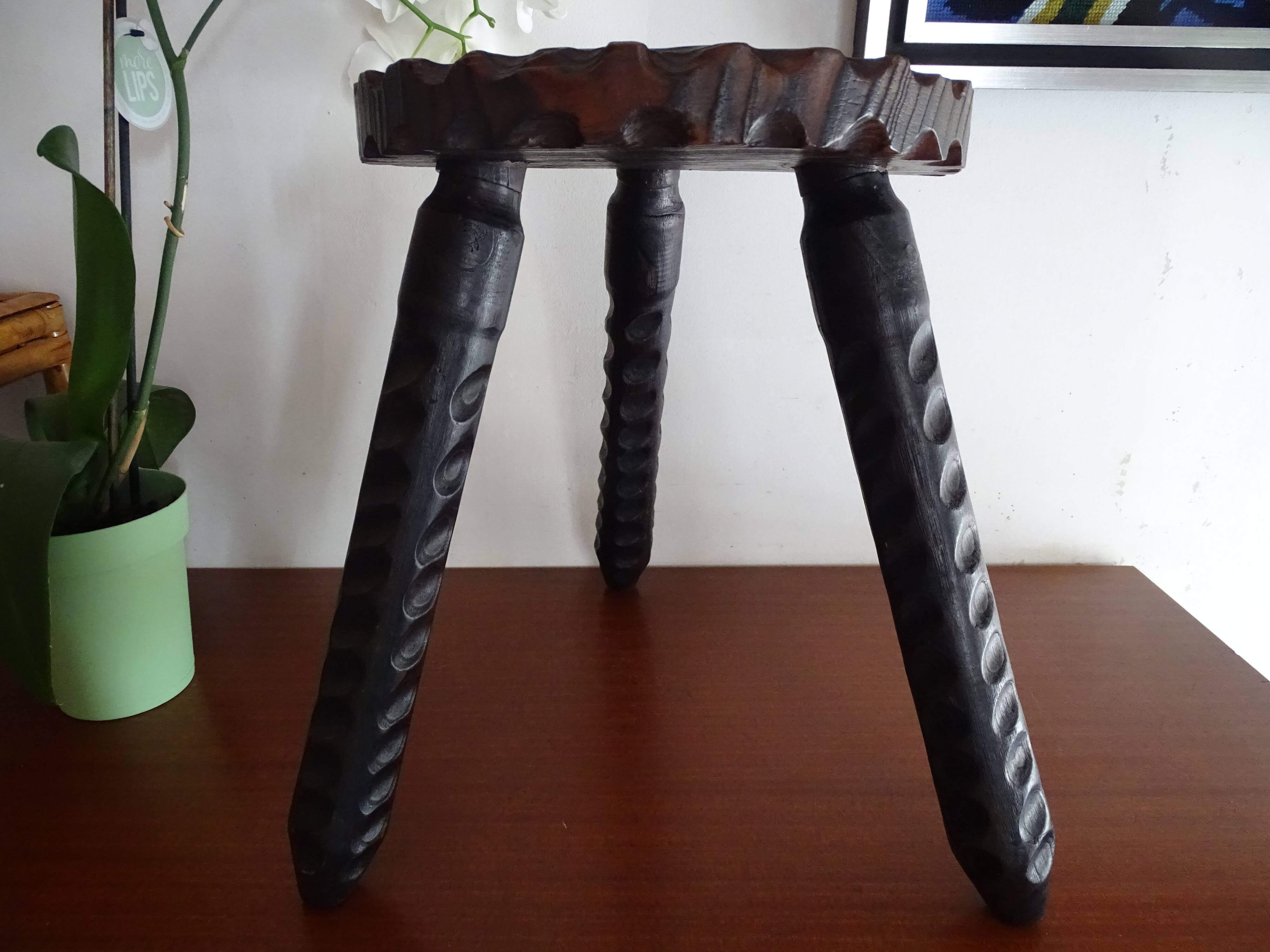 Vintage wooden tripod foot stool