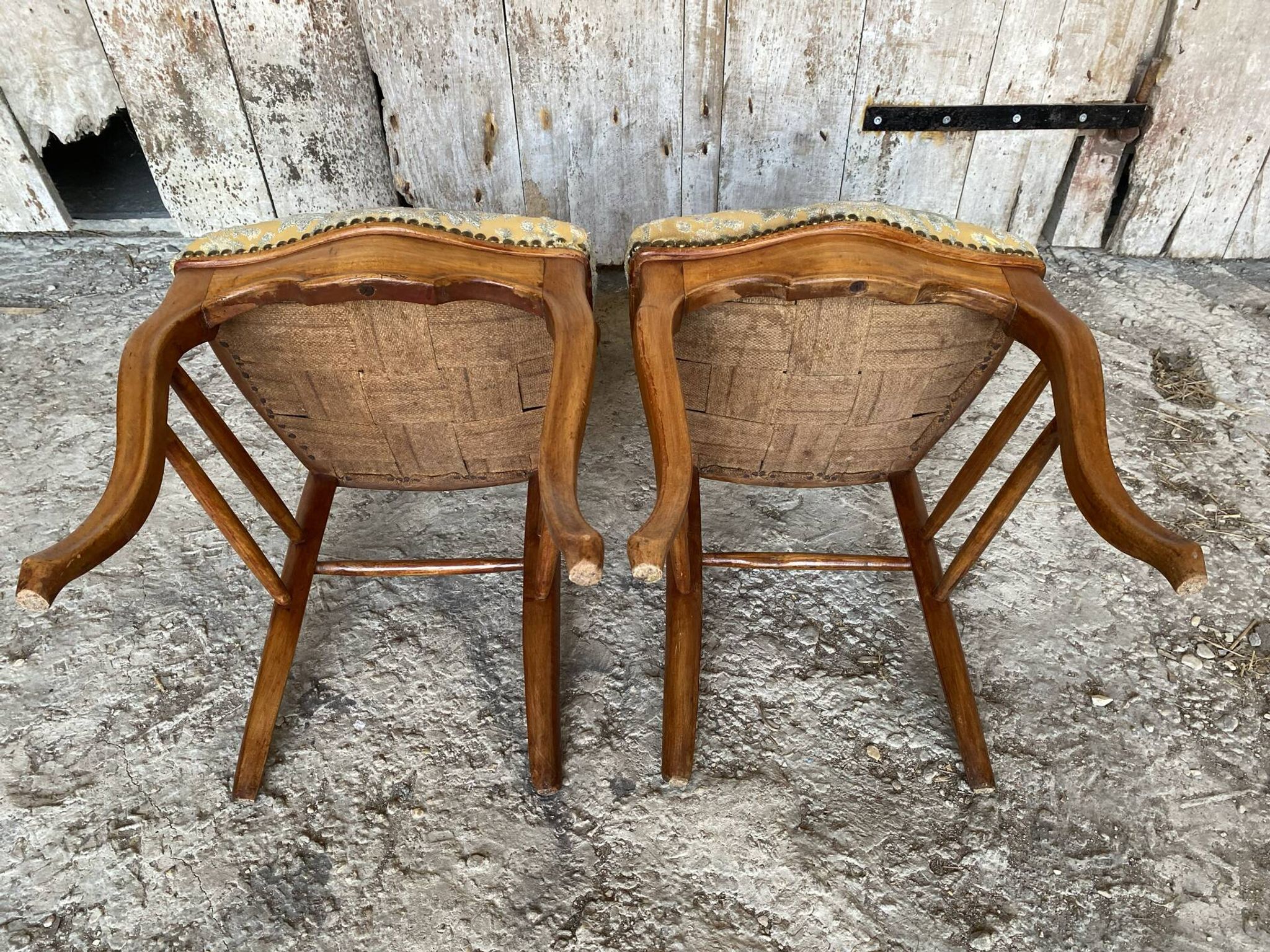 Pair of Antique Louis Philippe Chairs Wood + Fabric Seat 19th Century Vintage