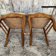 Pair of Antique Louis Philippe Chairs Wood + Fabric Seat 19th Century Vintage