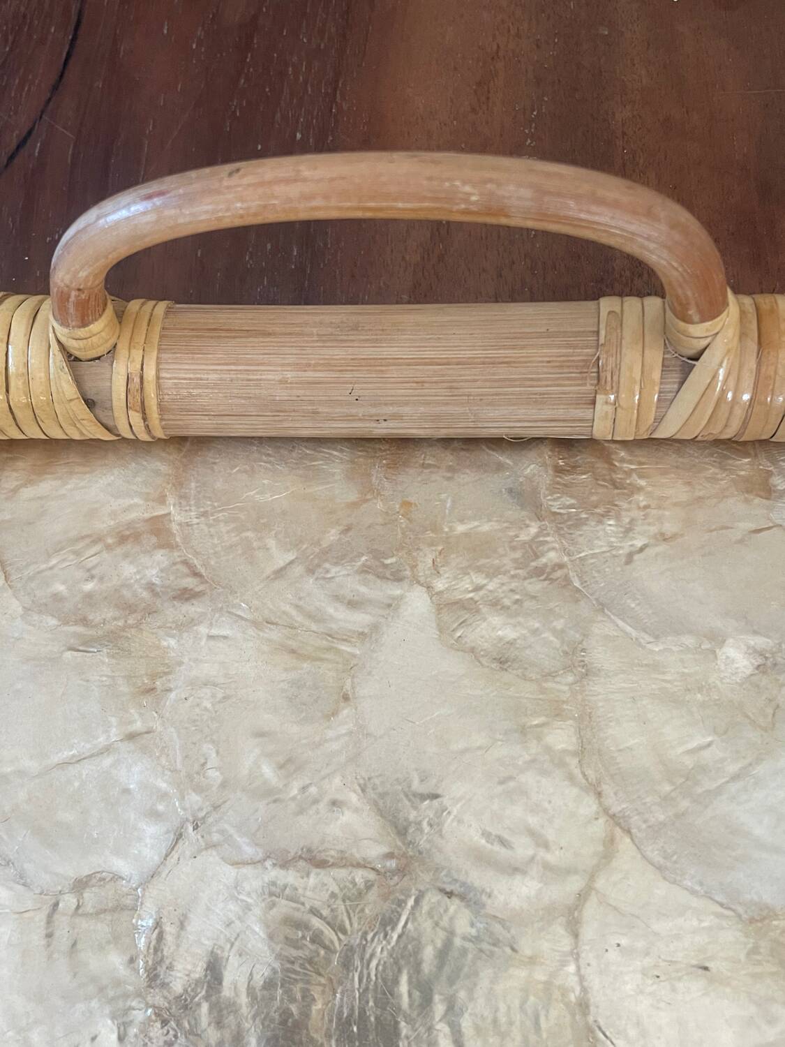 Vintage mother-of-pearl and rattan tray