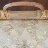 Vintage mother-of-pearl and rattan tray