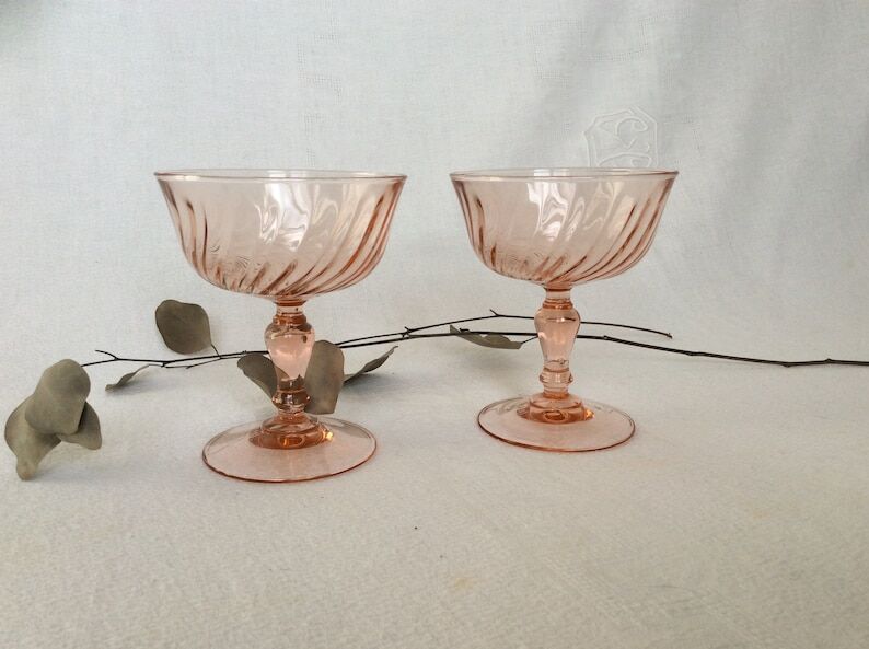 Set of 2 champagne glasses Luminarc Rosaline cocktail 70s