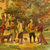 Old frame, chromolithography hunting scene 19th , hunter