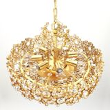 Golden brass chandelier with crystal glass inlays by Palwa, Germany, 1970s.
