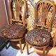 Napoleon III chairs, gilded wood, upholstered in damask fabric