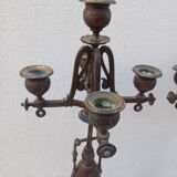 Large pair of 5-light candlesticks in spelter, complete, 19th century
