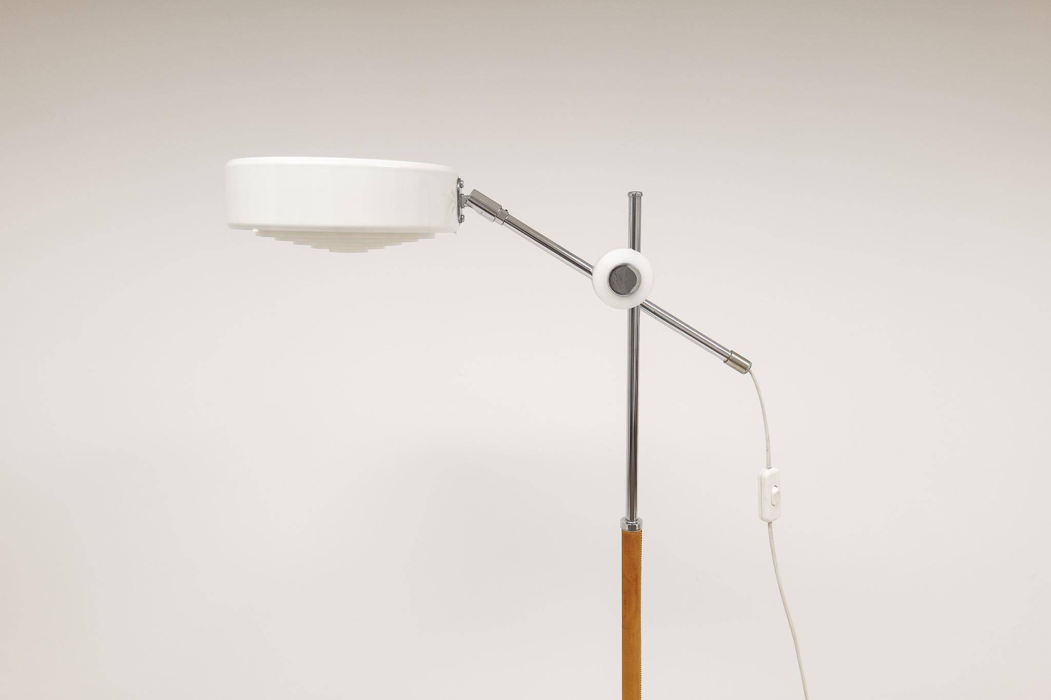 Vintage chrome leather floor lamp mid-century Atelje Lyktan, Sweden