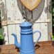 Blue coffee maker in vintage enamelled sheet metal