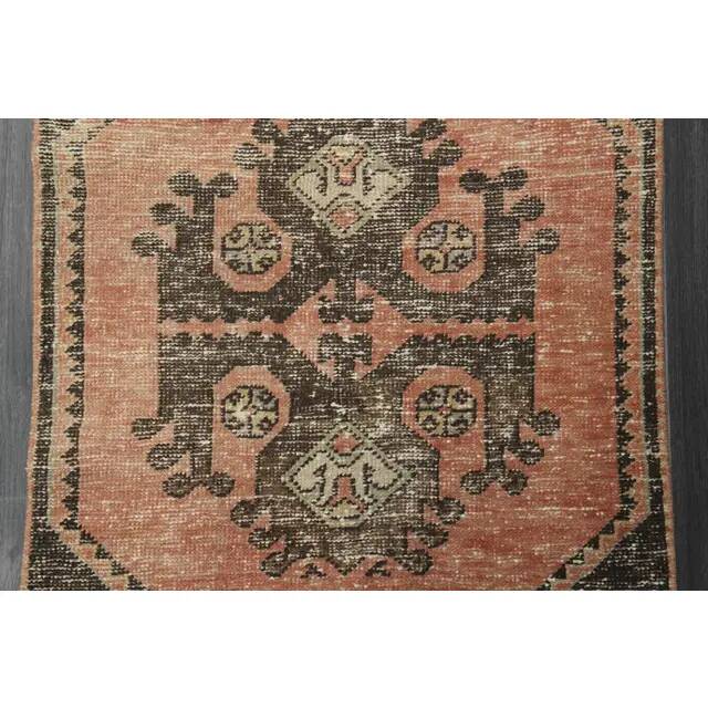 1970s Vintage Turkish Oushak Handmade Wool Cotton Orange Runner Rug 83x358
