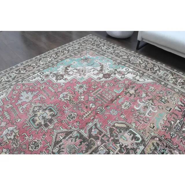 1970s Vintage Persian Handmade Wool Cotton Light Pink Area Rug 285x374